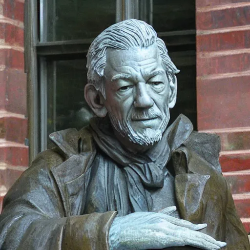 Prompt: a statue of Ian McKellen as an alchemist