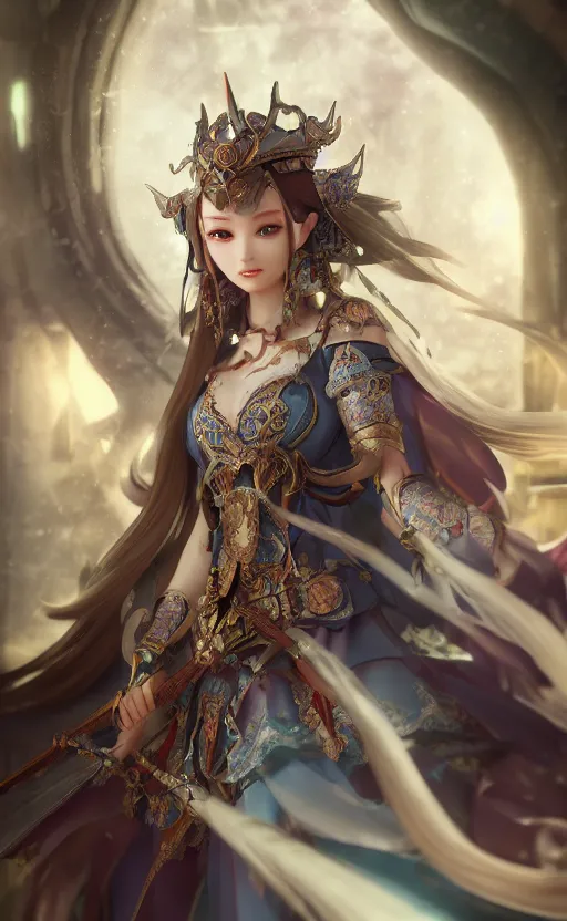 Prompt: magical and mystical, illustrious makinami, imperial princess knight, octane render, rembrandt, cgsociety, artstation trending, highly detailded