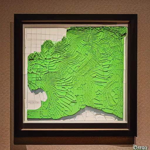 Prompt: picture of raised 3 d topographical map of wisconsin at museum ( eos 5 ds r, iso 1 0 0, f / 8, 1 / 1 2 5, 8 4 mm, postprocessed, bokeh )