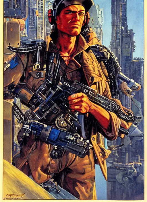 Image similar to cyberpunk mercenary. portrait by clyde caldwell and jean giraud and anton otto fischer and john philip falter and will eisner and gil elvgren