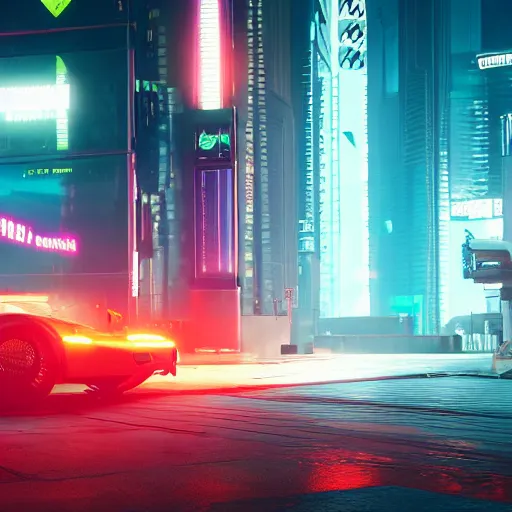 Image similar to Cyberpunk 2077 city crosswalk with traffic light, concept art, unreal engine, 4k render, global illumination, blender, cycles