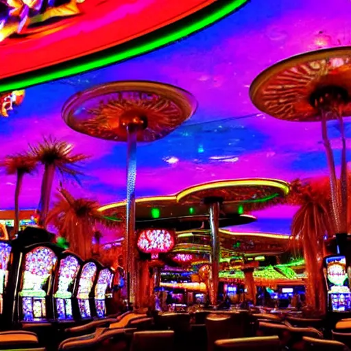 Prompt: tripping on Psychedelic Mushrooms in a Las Vegas casino