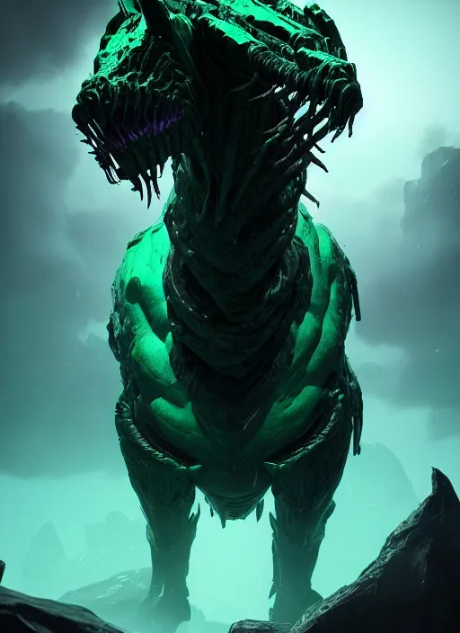 Prompt: an epic fantasy comic book style portrait painting of an giant abyssal green alien horse, humanoid, menacing. unreal 5, daz, hyperrealistic, octane render, cosplay, rpg portrait, dynamic lighting