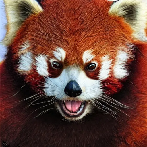 Prompt: red panda as a realistic fantasy knight, closeup portrait art by donato giancola and greg rutkowski, realistic face, digital art, trending on artstation, symmetry!!, no helmet