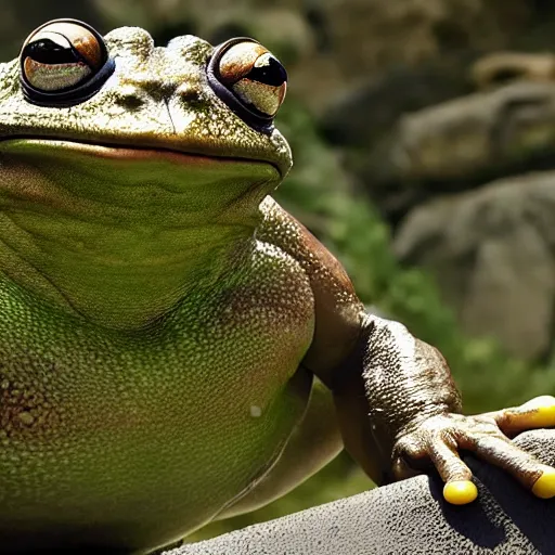 Prompt: dwayne johnson wrestling a big strong frog, pepe the frog, toad, film still by martin scorsese and quentin tarantino, award winning, 8 k