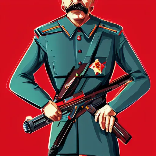 Image similar to cyberpunk joseph stalin as the leader of a futuristic communist society, cybernetics, sharp lines, digital, artstation, colored in