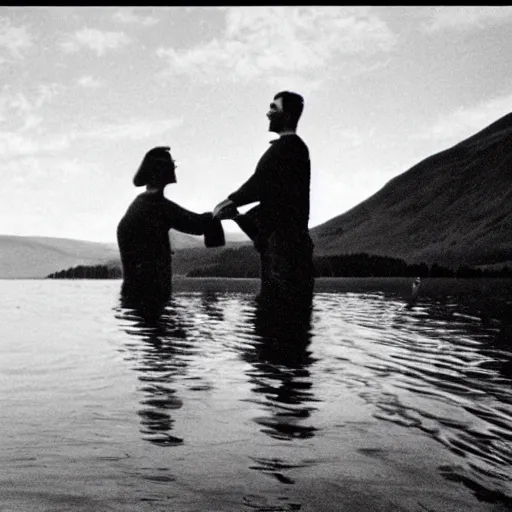 Prompt: Found footage of the Loch Ness on a romantic date