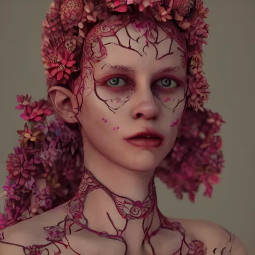 Prompt: cthulhy woman, clothes made out of flower, bedroom, ultra realistic, concept art, intricate details, highly detailed, photorealistic, octane render, 8 k