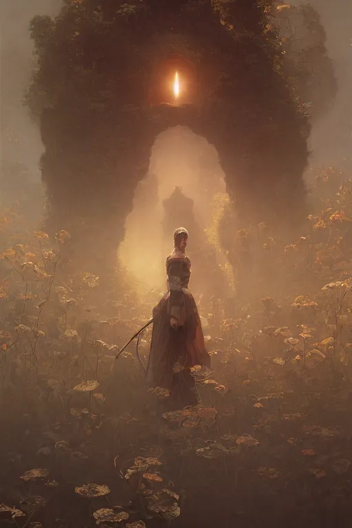 Image similar to rosalia, unreal engine 8 k, illustration, comprehensive art, thorough details, intricate, artstation atmosphere, highly detailed, symmetrical, concept art, nc wyeth, artstation, craig mullins, william adolphe bouguereau, digital painting, james jean, joao ruas, takashi murakami, gregory crewdson cinematic lighting, 4 k