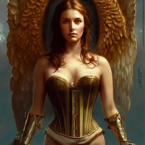Image similar to the corset of angels. movie poster. detailed digital art by greg rutkowski, keith parkinson, marc simonetti, artgerm, artstation, deviantart, 8k, hd