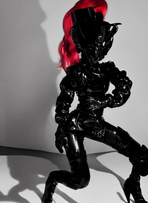 Image similar to lady gaga by nick knight, born this way, born this way album, dark themed, black outfit, red weapon 8 k s 3 5, cooke anamorphic / i lenses, highly detailed, cinematic lighting