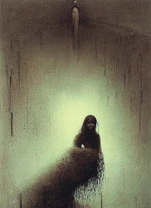 Image similar to girl in birdcage by Beksinski