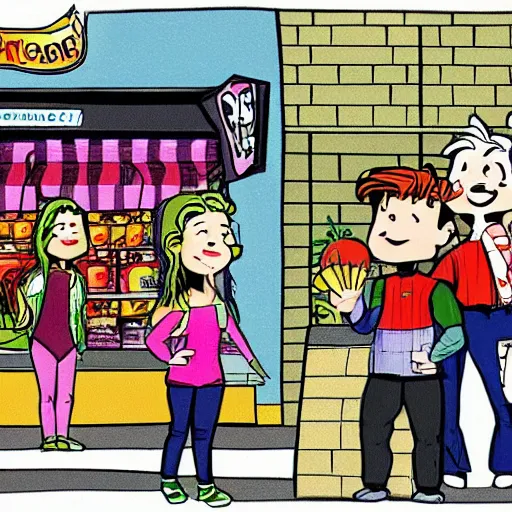 Image similar to teens visiting groceries store artwork by z toon comics