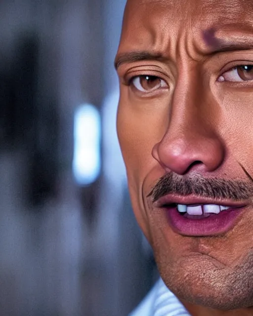 Image similar to film still close up shot of dwayne johnson as inspector clouseau from the movie the pink panther. photographic, photography