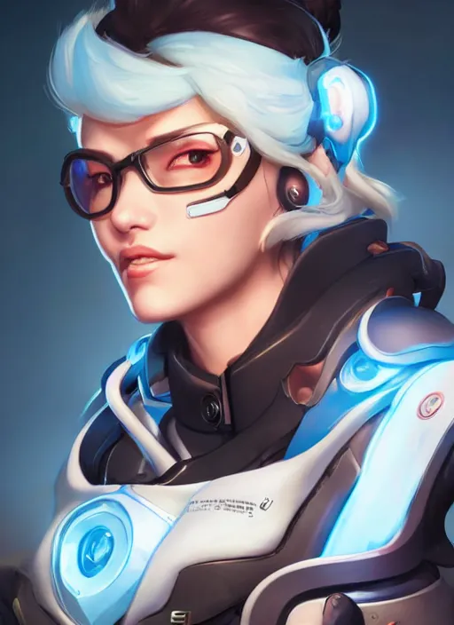 Image similar to character portrait of a fusion of Mei from Overwatch and Soldier 76 from Overwatch by ArtGerm and Tom Bagshaw, 4k, highly detailed, cinematic lighting, characters merged