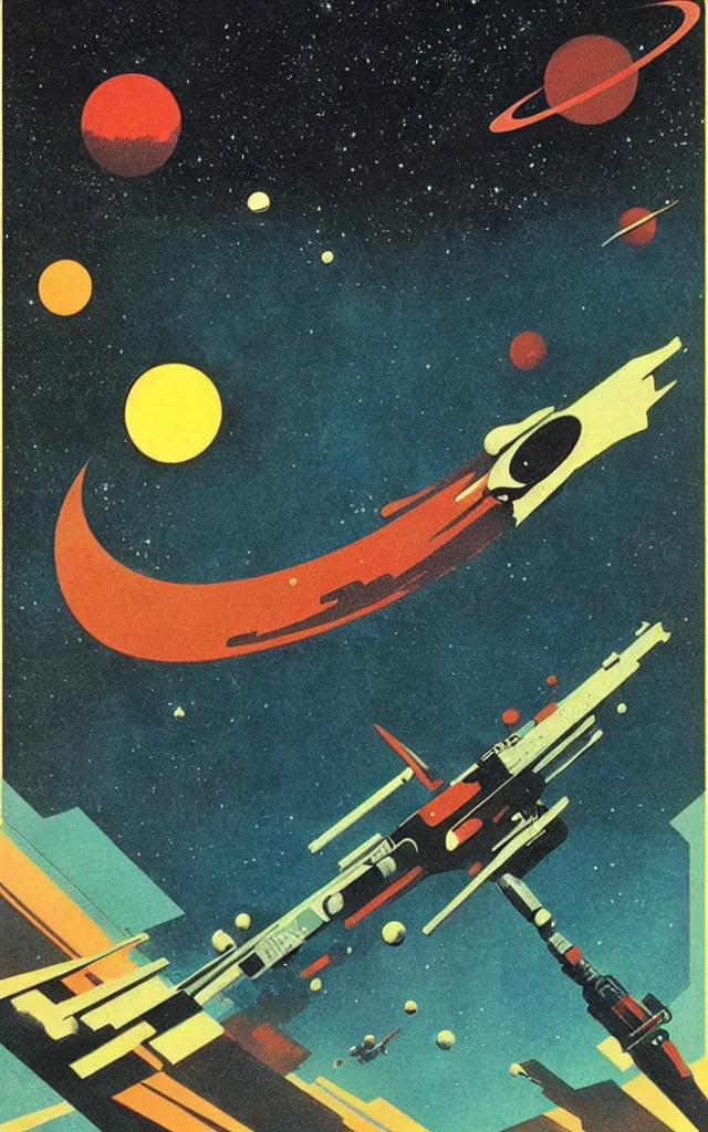 Image similar to space fantasy. bauhaus art. retro comicbook art. dean ellis.