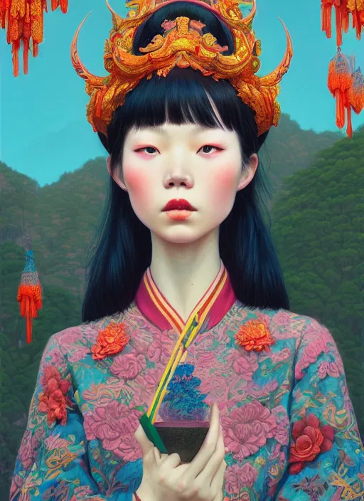 Image similar to pretty yunnan girl : : by martine johanna and simon stalenhag and chie yoshii and casey weldon and wlop : : ornate, dynamic, particulate, rich colors, intricate, elegant, highly detailed, centered, artstation, smooth, sharp focus, octane render, 8 k