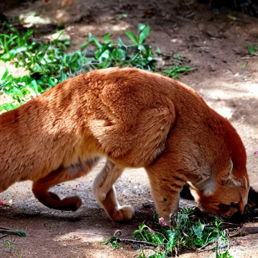 Prompt: Caracal eating rainbow dumplings, photo