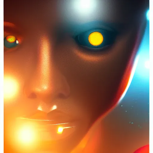 Image similar to symmetry!! solid cube of light, hard edges, product render retro - futuristic poster scifi, lasers coming from eyes, brown skin man, intricate, elegant, highly detailed, digital painting, artstation, concept art, smooth, sharp focus, illustration, dreamlike, art by artgerm