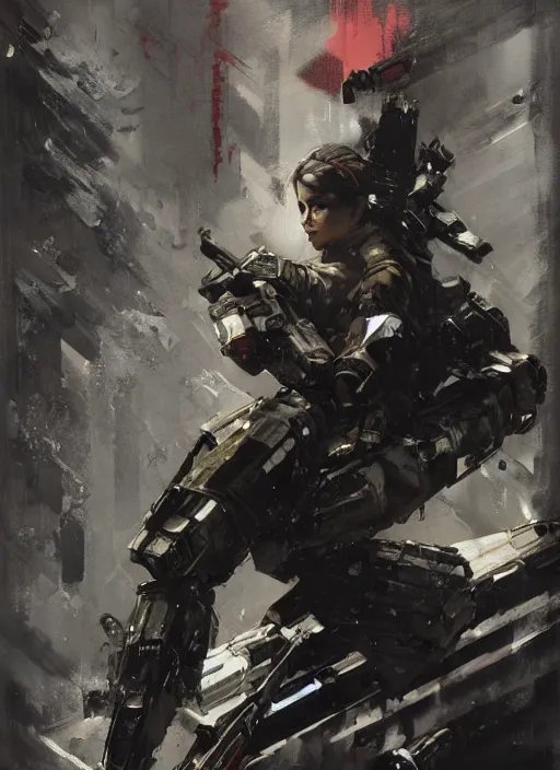 Image similar to Leni Robredo wearing metal gear armor holding a shotgun dramatic lighting art by Yoji Shinkawa by Richard Schmid by greg rutkowski by Sandra Chevrier by Jeremy Lipking cinematic dramatic