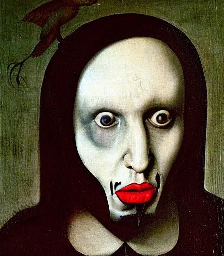 Prompt: portrait of marilyn manson by hieronymus bosch, high quality, high detail