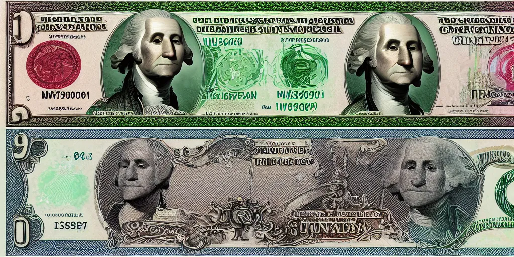 Image similar to high tech usd banknote, george washington, realistic, many small details, 8 k, sharp, clean, grid, by moebius, peter mohrbacher, doug mahnke, leonardo da vinci,