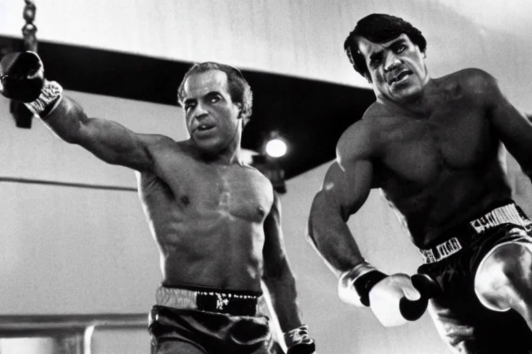 Image similar to film still frame of biden in rocky, high quality