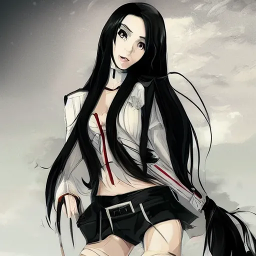 Image similar to portrait of a beautiful girl with long black hair, wearing police riot uniform, drawn by WLOP, by Avetetsuya Studios, attractive character, colored sketch anime manga panel, trending on Artstation