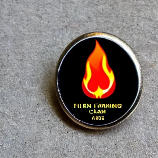 Image similar to minimalistic clean enamel pin of fire flame warning label, retro design