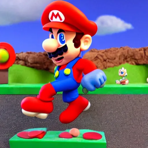 Image similar to claymation mario doing something ridiculous