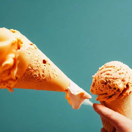 Prompt: photo of an orange ice cream cone firing its retrorockets