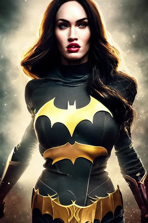 Image similar to Majestic and regal portrait of Megan Fox female Batgirl, DC universe, Perfect face, beautiful, intricate, epic, elegant, menacing, fantasy, highly detailed, digital painting, hard focus, beautiful volumetric lighting, epic light, ultra detailed, by Leesha Hannigan, Ross Tran, Thierry Doizon, Kai Carpenter, Ignacio Fernández Ríos