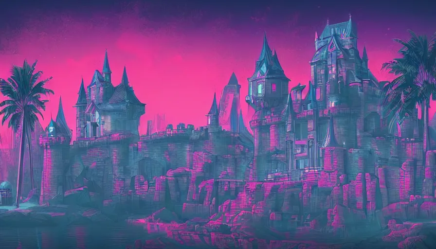 Prompt: a old castle, epic retrowave art, trending on art station