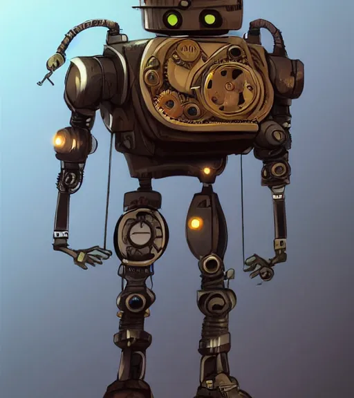 Prompt: a robot wearing a steampunk outfit, full body shot, highly detailed, digital painting, artstation, concept art, smooth, sharp focus, illustration
