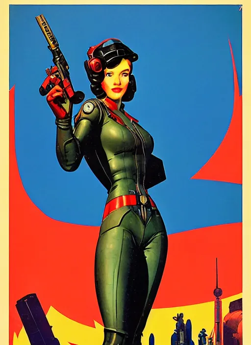 Prompt: soviet propaganda poster. beautiful cyberpunk hitwoman 😍. portrait by jean giraud and anton otto fischer and john philip falter and will eisner and gil elvgren and pixar. realistic proportions. character art. science fiction d & d. tf 2, overwatch, rb 6 s, cyberpunk 2 0 7 7, blade runner 2 0 4 9.
