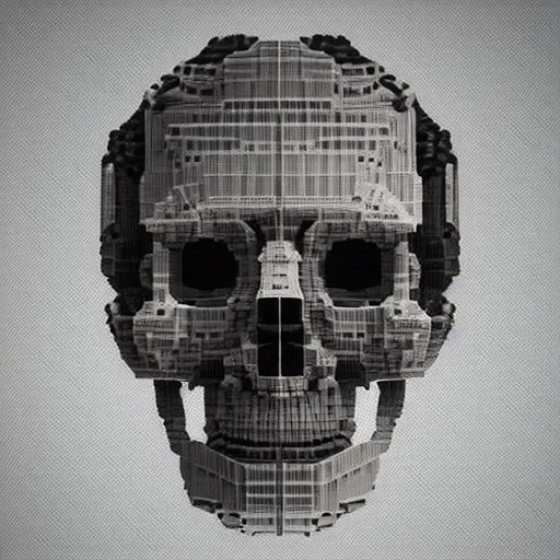 Image similar to portrait of cybernetic overlord of the metaverse, skull, hard clay, ceramics, reflections, ambient occlusion, raytracing, 8 - bit, by beeple