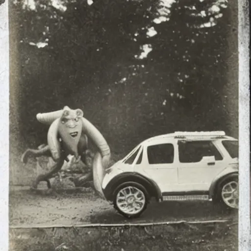 Image similar to unextincted humanoid dinosaurs driving cars, victorian photo