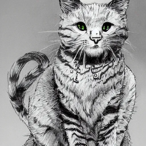 Prompt: yoshitaka amano illustration of a cat, highly detailed, 4 k