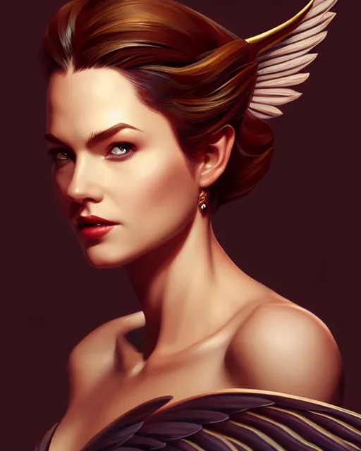 Image similar to portrait of a powerful pretty woman with wings, digital painting, artstation, concept art, smooth, sharp focus, illustration, disney, symmetry face, fine details. art by alex ross, brittney lee