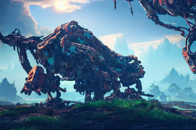 Image similar to clamberjaw machine mecanical creature robot of horizon forbidden west horizon zero dawn radiating a glowing aura global illumination ray tracing hdr fanart arstation by ian pesty and alena aenami artworks in 4 k