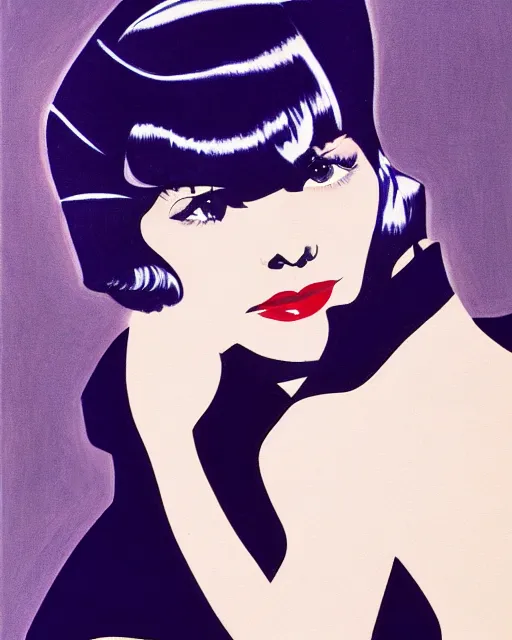 Prompt: colleen moore 2 5 years old, bob haircut, portrait painted by patrick nagel, painted by stanley artgerm, dramatic lighting x