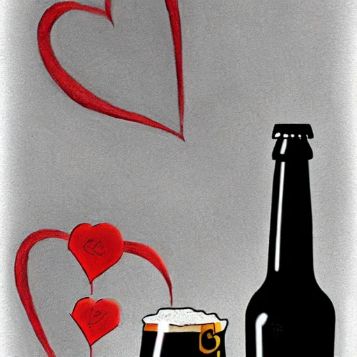 Prompt: two beers, many white hearts, friendship, love, sadness, dark ambiance, concept by Godfrey Blow, featured on deviantart, drawing, sots art, lyco art, artwork, photoillustration, poster art