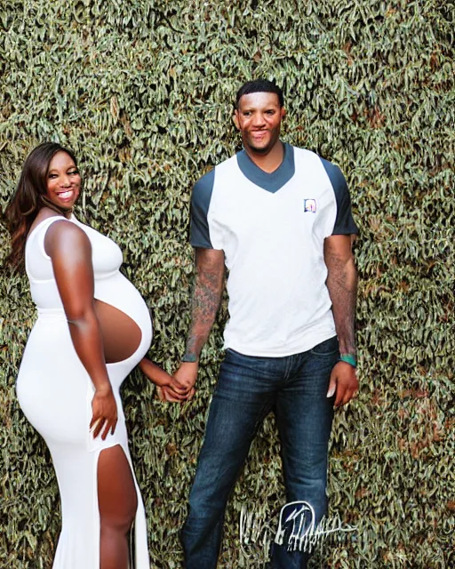 Prompt: Maternity shoot of pregnant male NBA player
