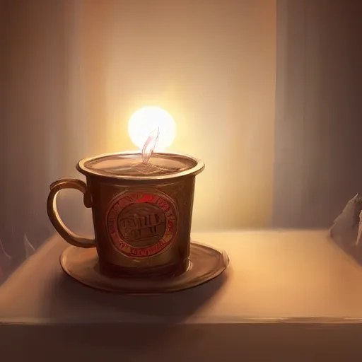 Prompt: A cup full of light, extra detailed, digital illustration, digital painting, Matte painting, trending on artstation and unreal engine