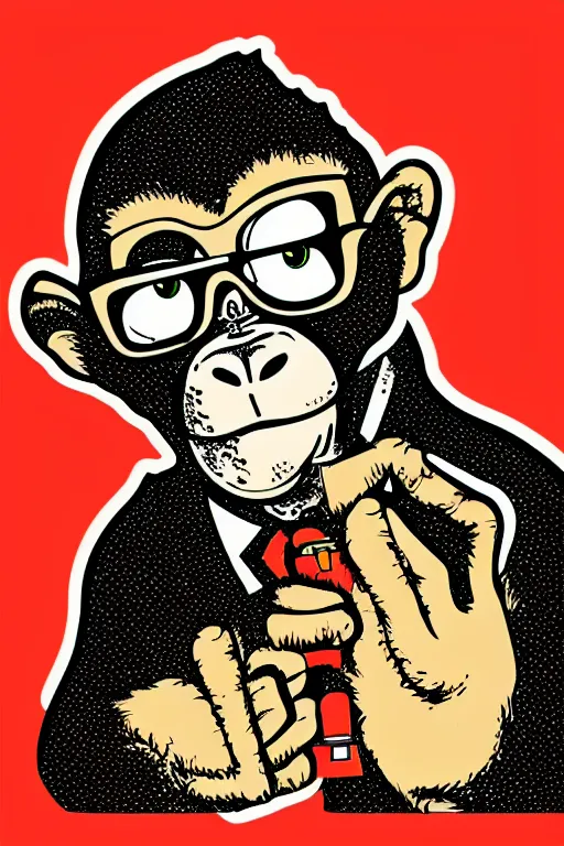 Image similar to Portrait of a Monkey with a cigarette, mafia, gangster, sticker, colorful, illustration, highly detailed, simple, smooth and clean vector curves, no jagged lines, vector art, smooth