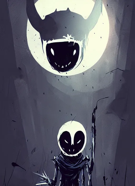 Image similar to horror art, hollow knight mask by ismail inceoglu