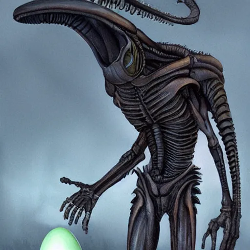 Image similar to xenomorph standing next to a xenomorph egg, concept art by pixar