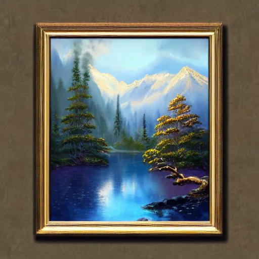 Prompt: bob ross painting, extreme realism, extremely detailed oil painting, highly detailed, abstract, 1 9 2 0's colored pencil art style, deep aesthetic, 8 k, highly ornate intricate details, cinematic lighting, rich colors, digital artwork, beautiful scenic view, ray tracing, hyperrealistic, photorealistic, cinematic landscape, trending on artstation, concept art,