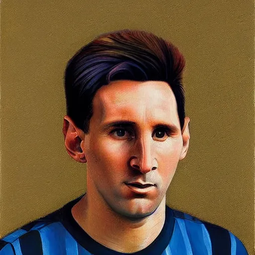 Image similar to messi, painting by grant wood, very detailed, ultra realistic