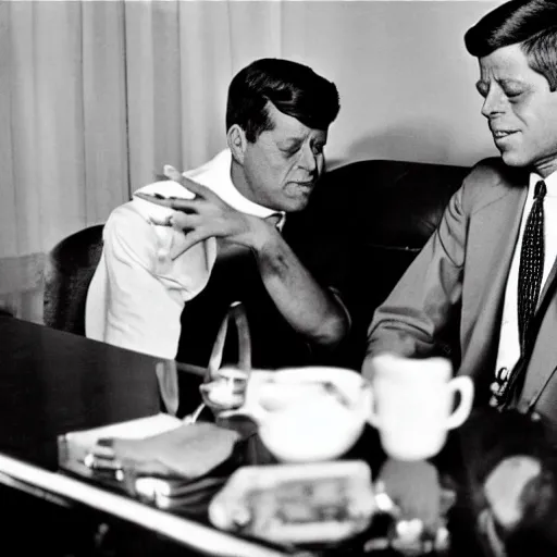 Prompt: jfk snorting cocaine with scarface,